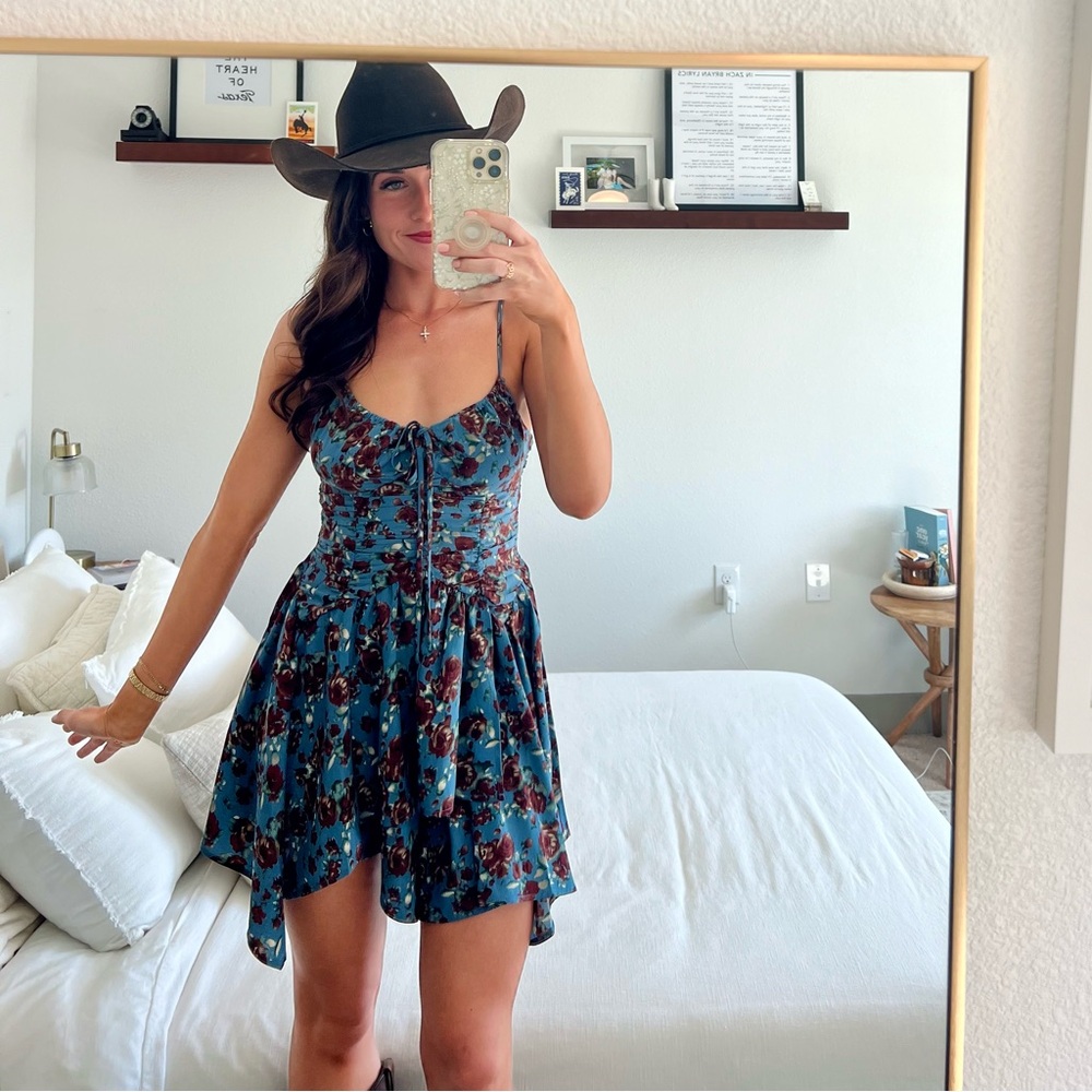 Brown & Blue Spaghetti Strap Summer Dress